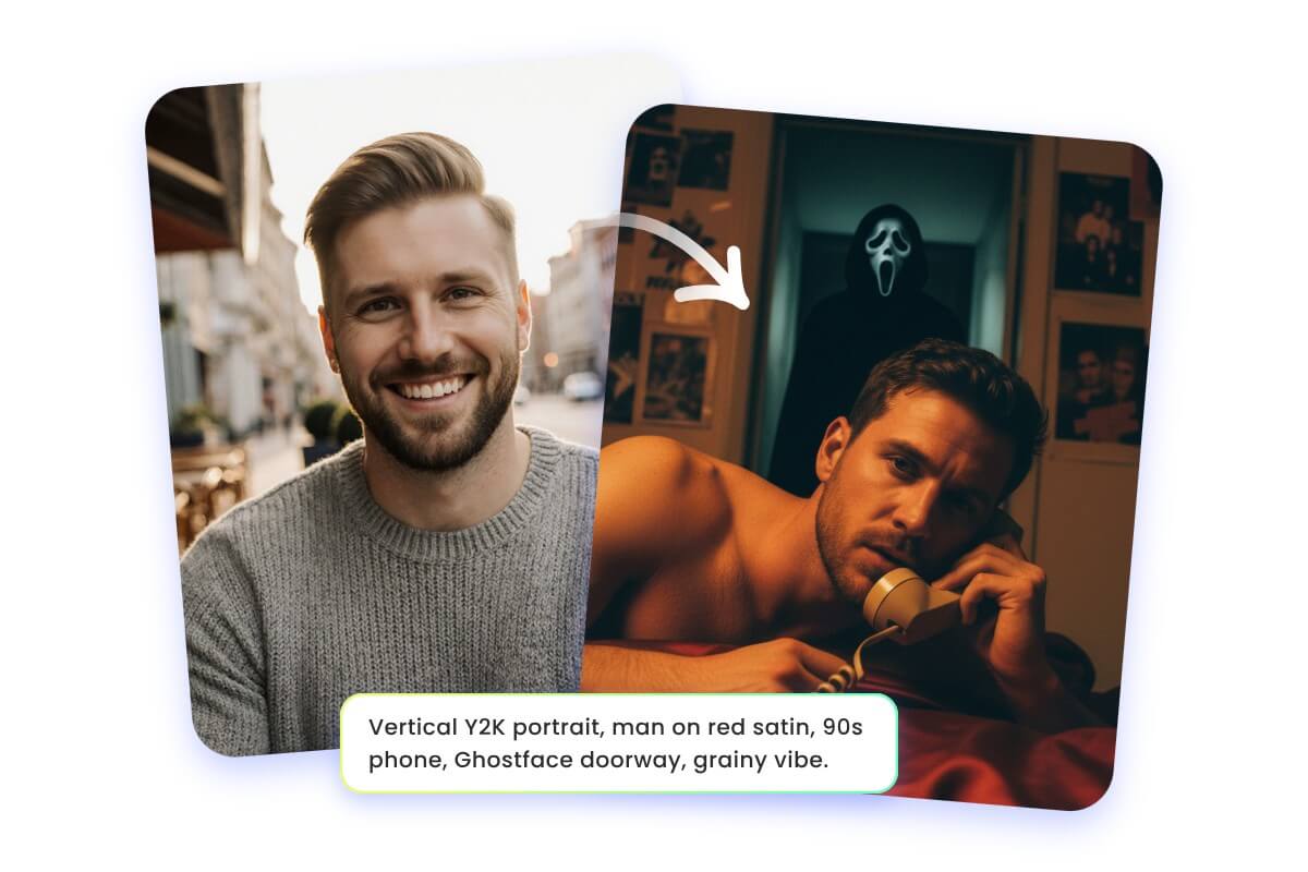 Use a male photo to create an image with ghostface behind him