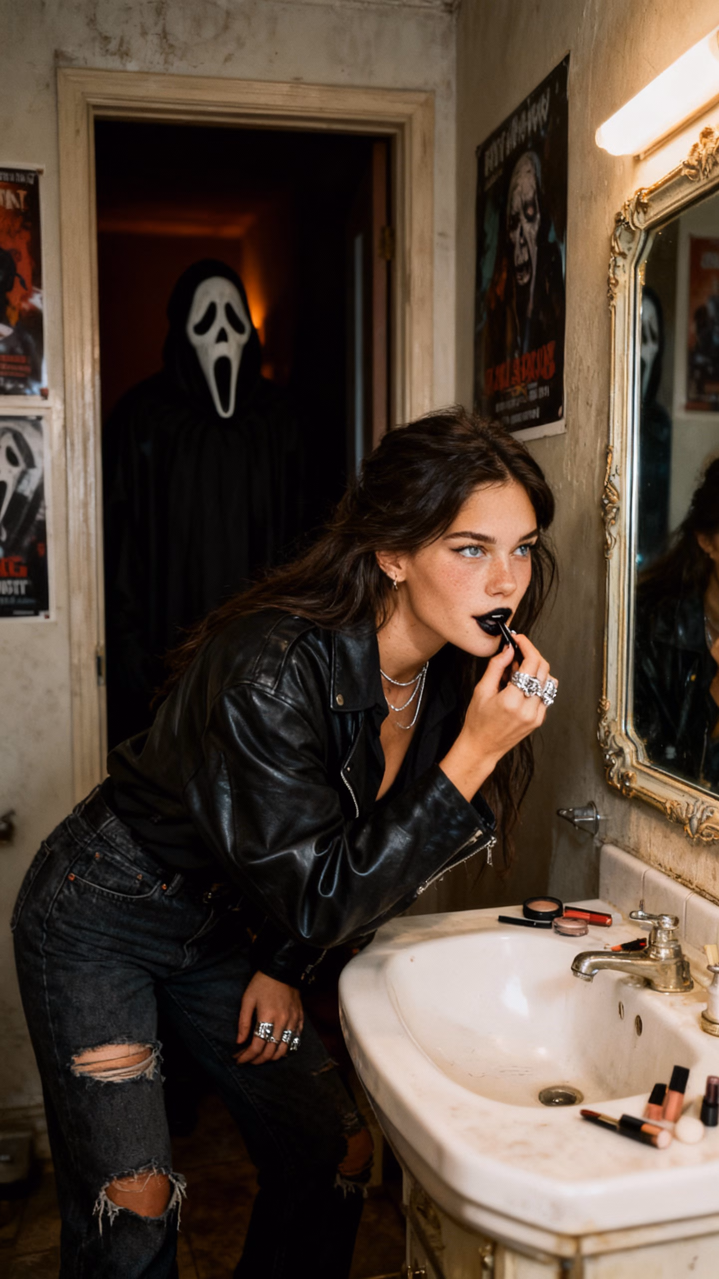 Retro Bathroom Scene – Dark Seductive Aesthetic